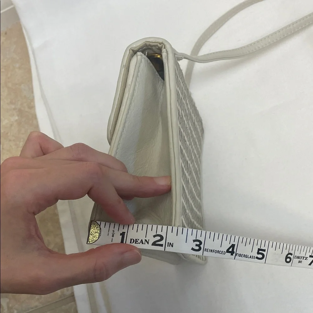 Genuine Leather Beige Silver Cream Woven Crossbody Bag with Gold Accent